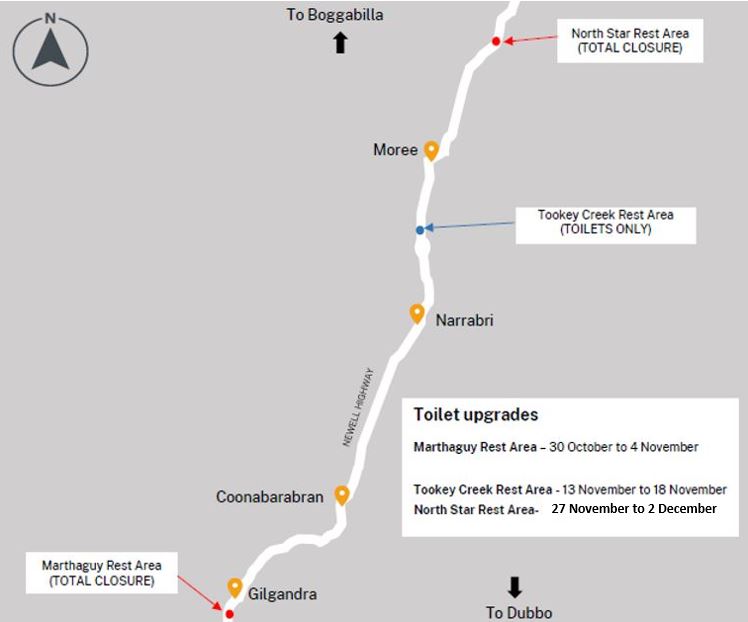 NSW Road Conditions: Closure of Rest Areas on the Newell Highwau ...